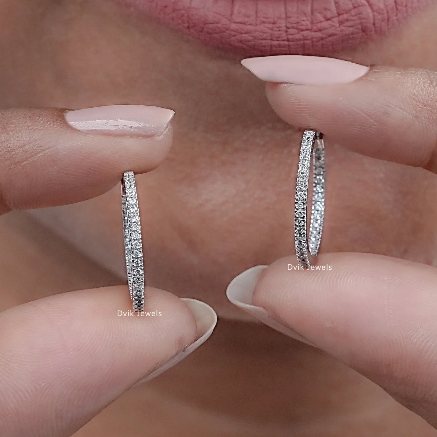 Dainty Round Diamond In-Out Hoop Earrings