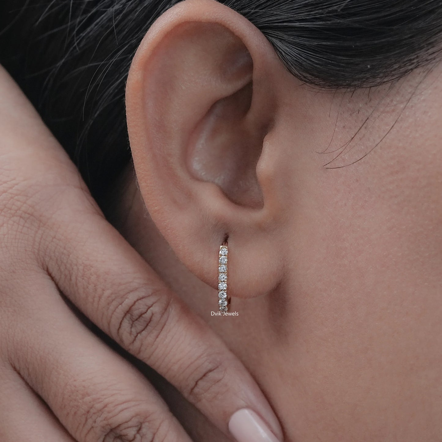 Round Diamond U Shape Hoop Earrings