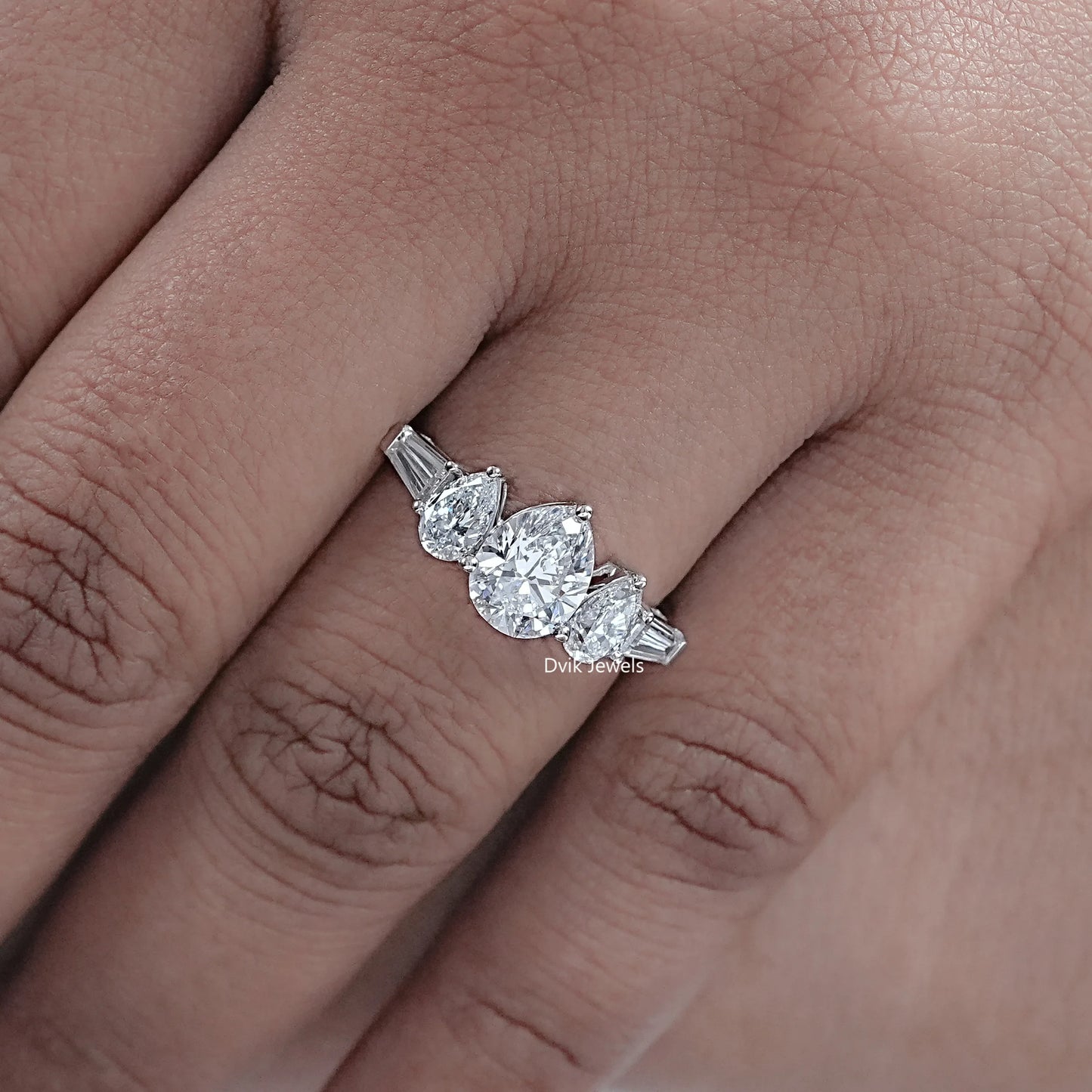 Pear Cut Lab Grown Diamond Five Stone Ring