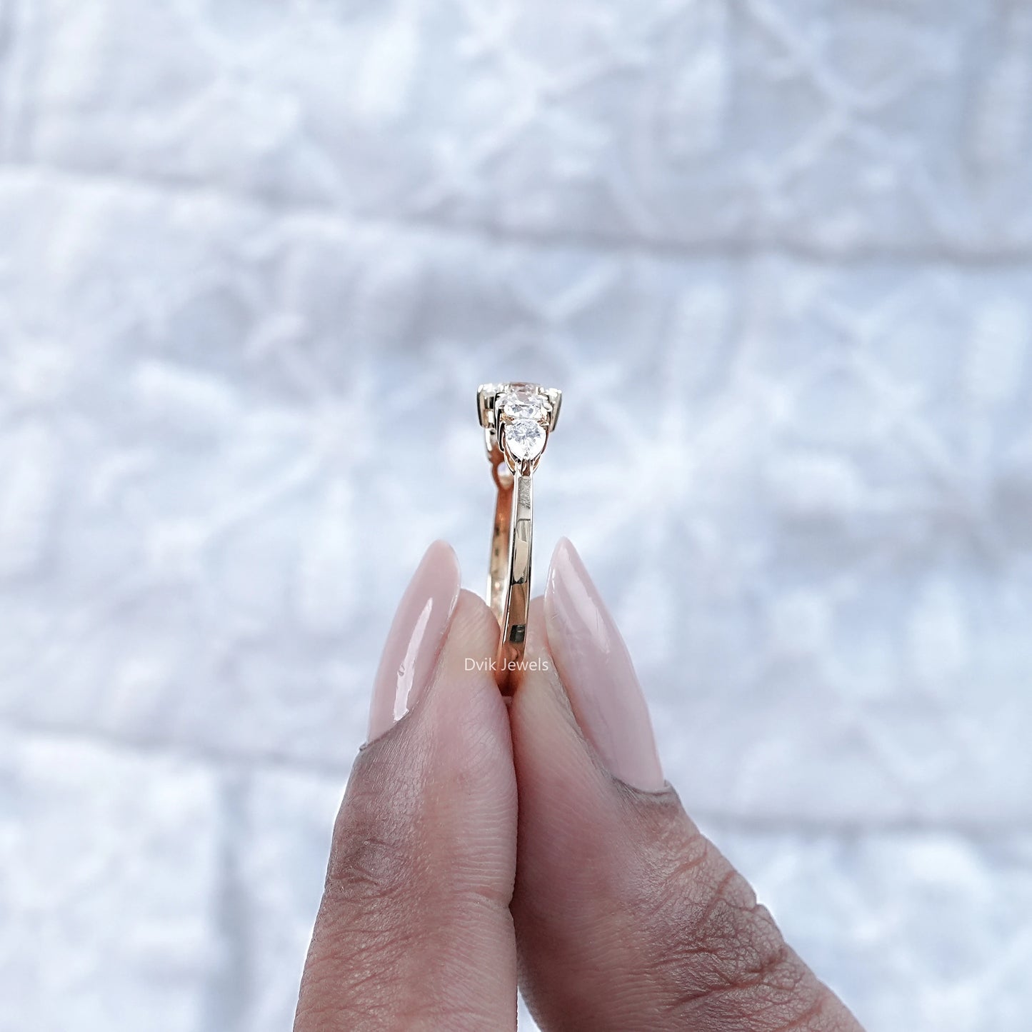 Five Stone Round Diamond Pear Accent Ring
