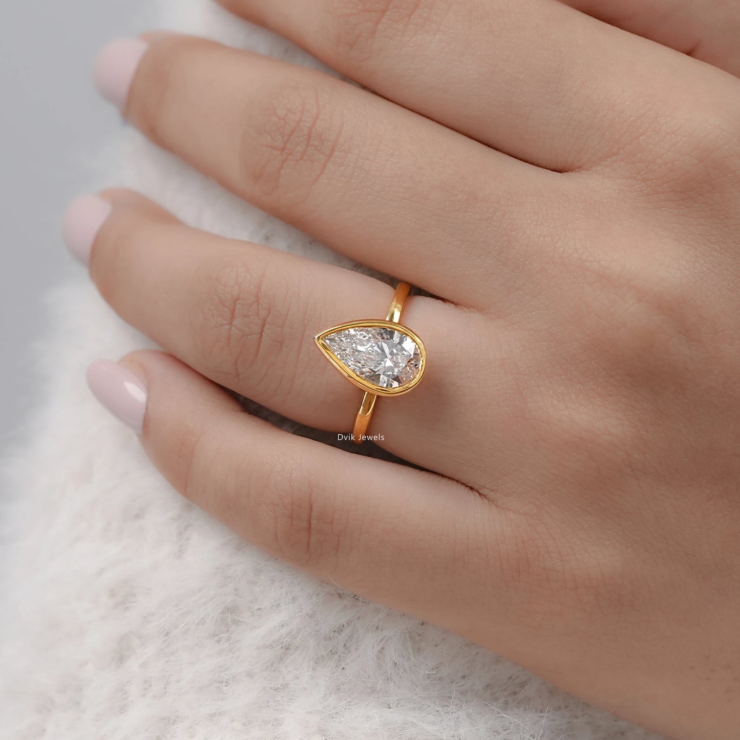 Pear Diamond Bezel Set Solitaire Engagement Ring