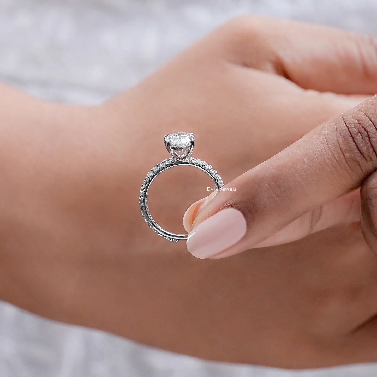Pear Cut Lab Grown Diamond Solitaire Ring Set