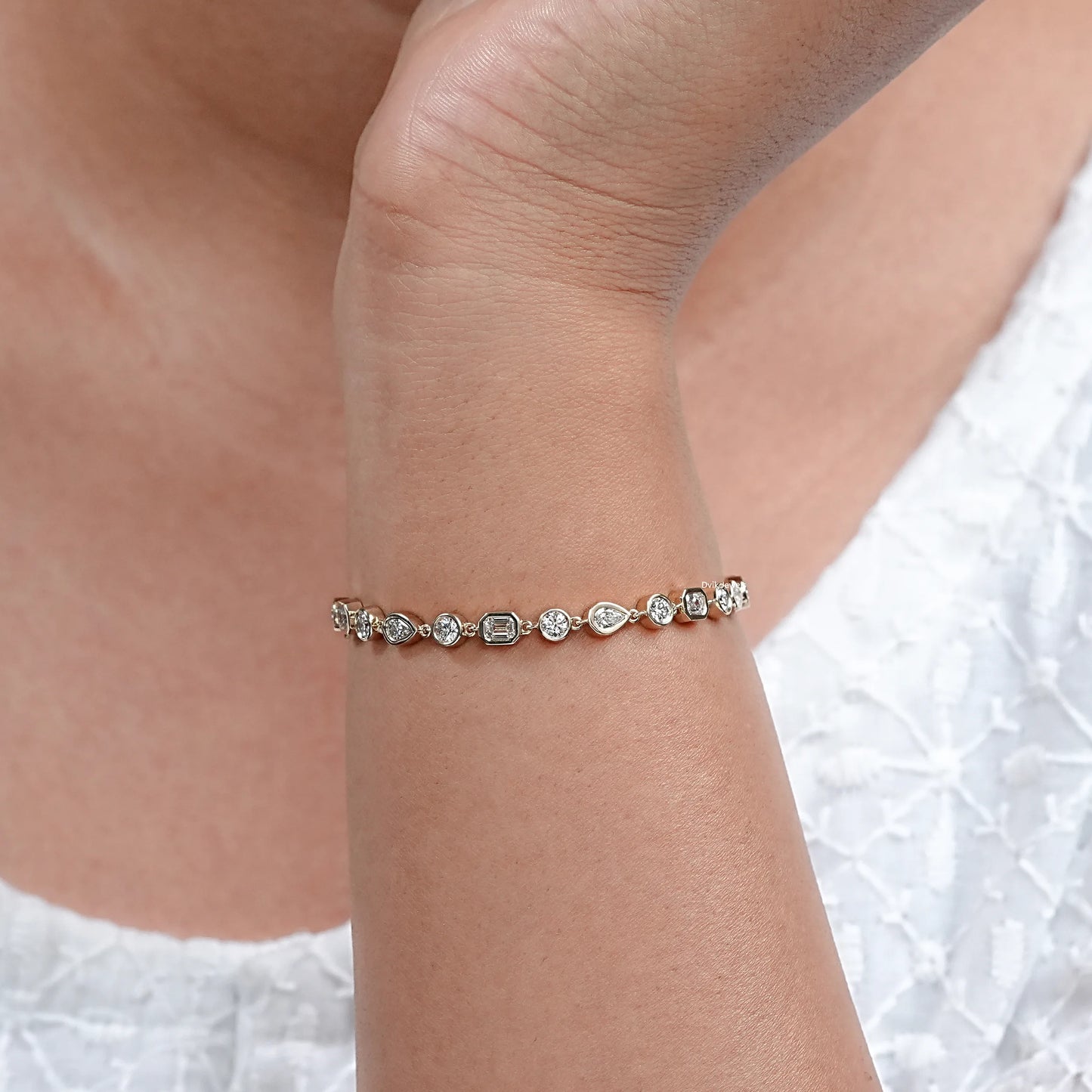 Multi Shape Lab Diamond Bezel Set Tennis Bracelet
