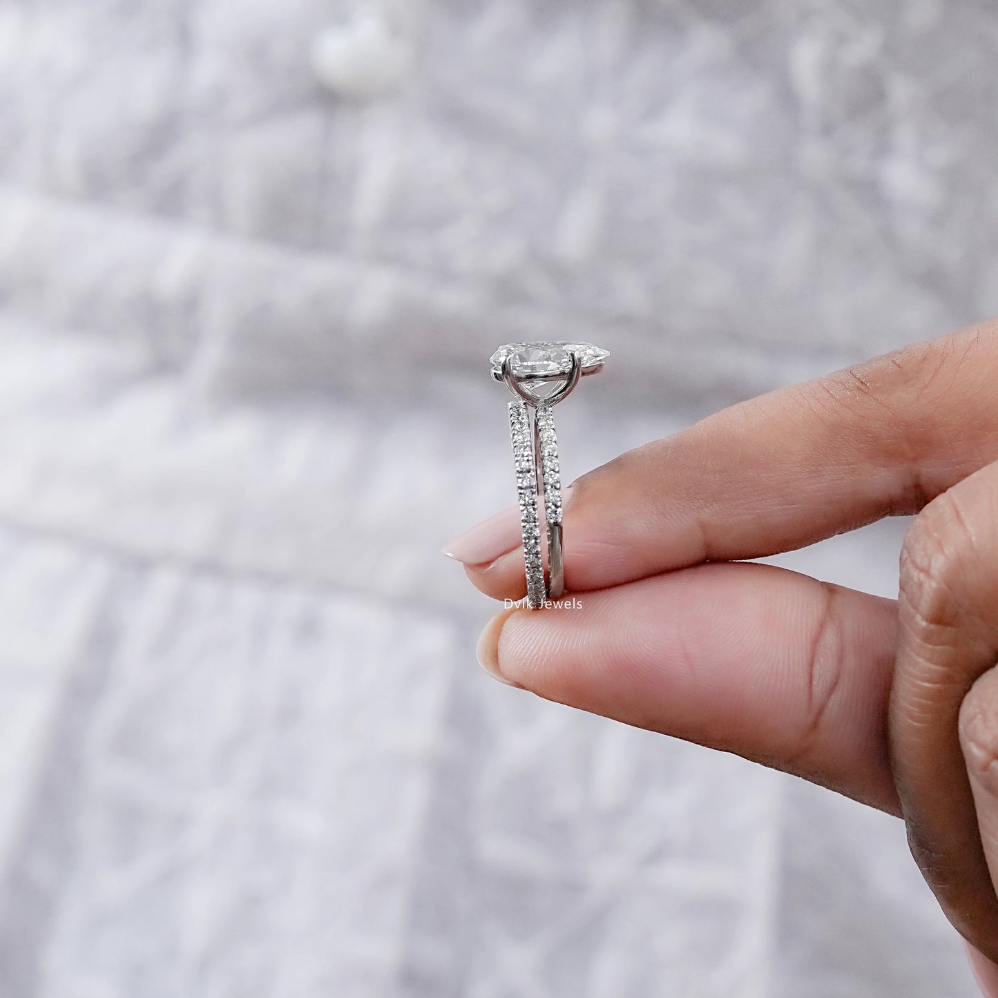 Pear Cut Lab Grown Diamond Solitaire Ring Set