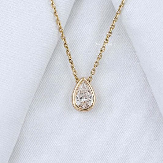 Pear Cut Lab Grown Bezel Set Diamond Pendant