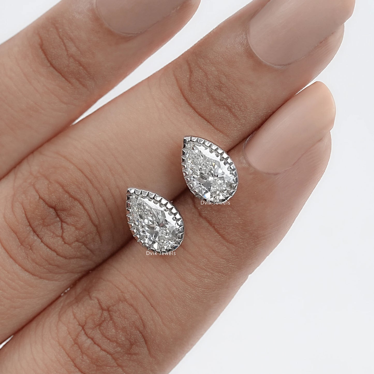 Pear Cut Lab Diamond Milgrain Stud Earrings