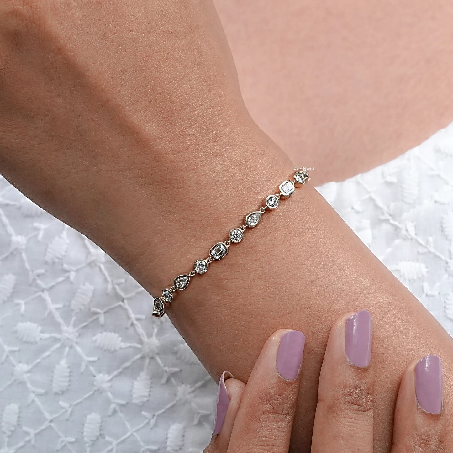 Multi Shape Lab Diamond Bezel Set Tennis Bracelet