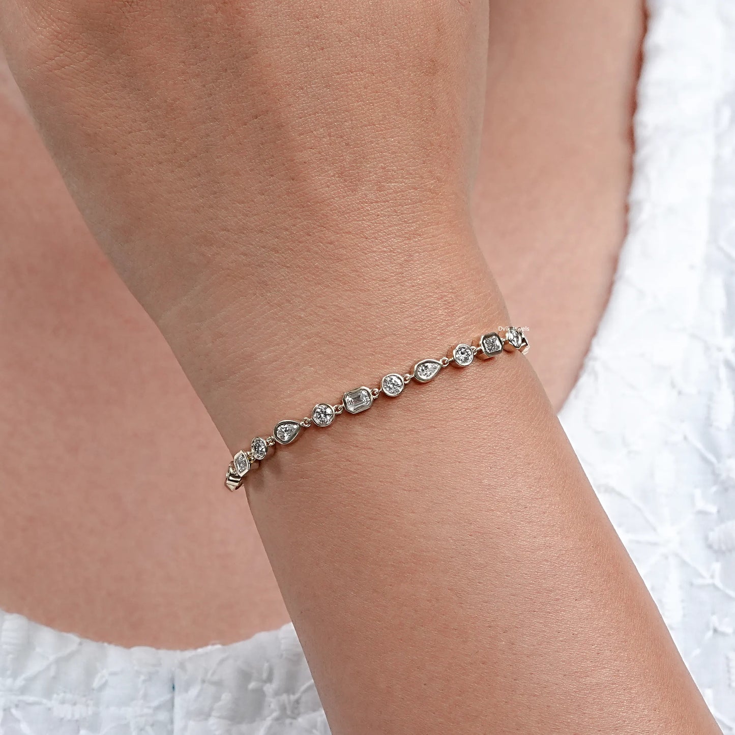 Multi Shape Lab Diamond Bezel Set Tennis Bracelet