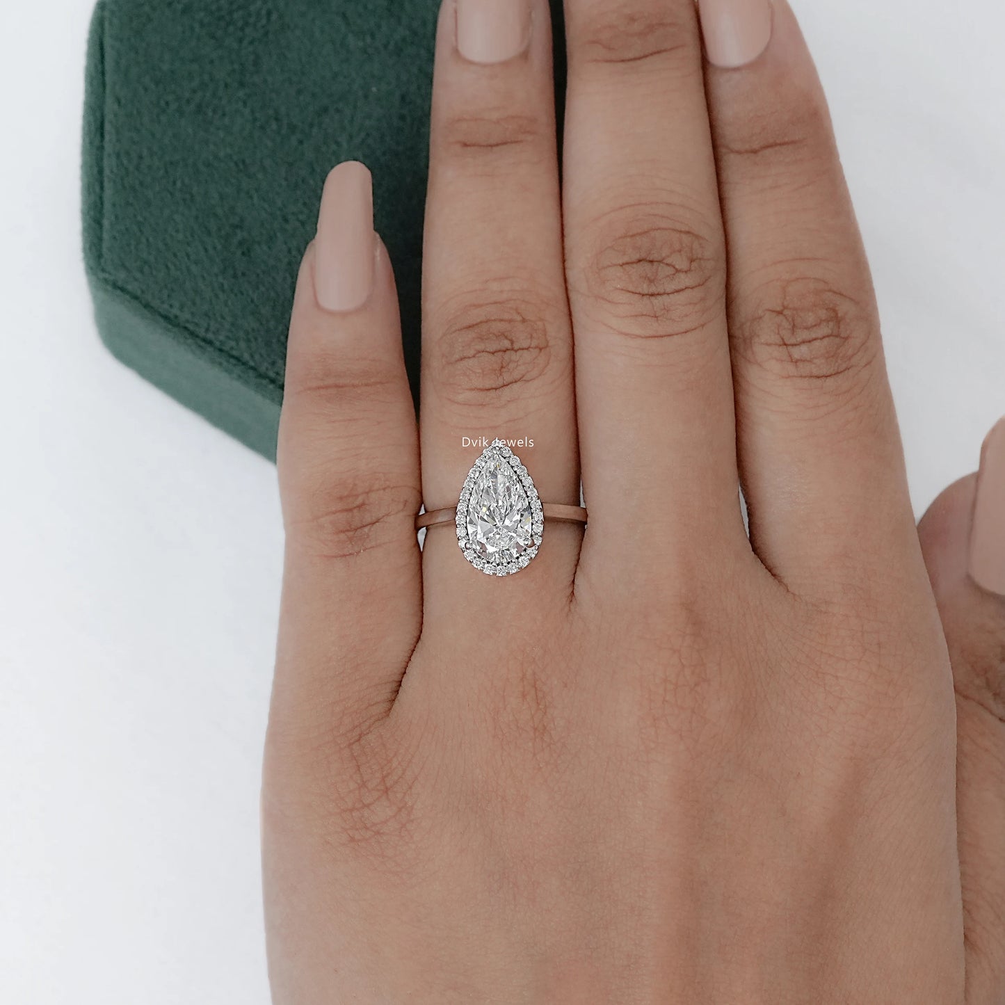 Pear Halo solitaire Diamond Engagement Ring