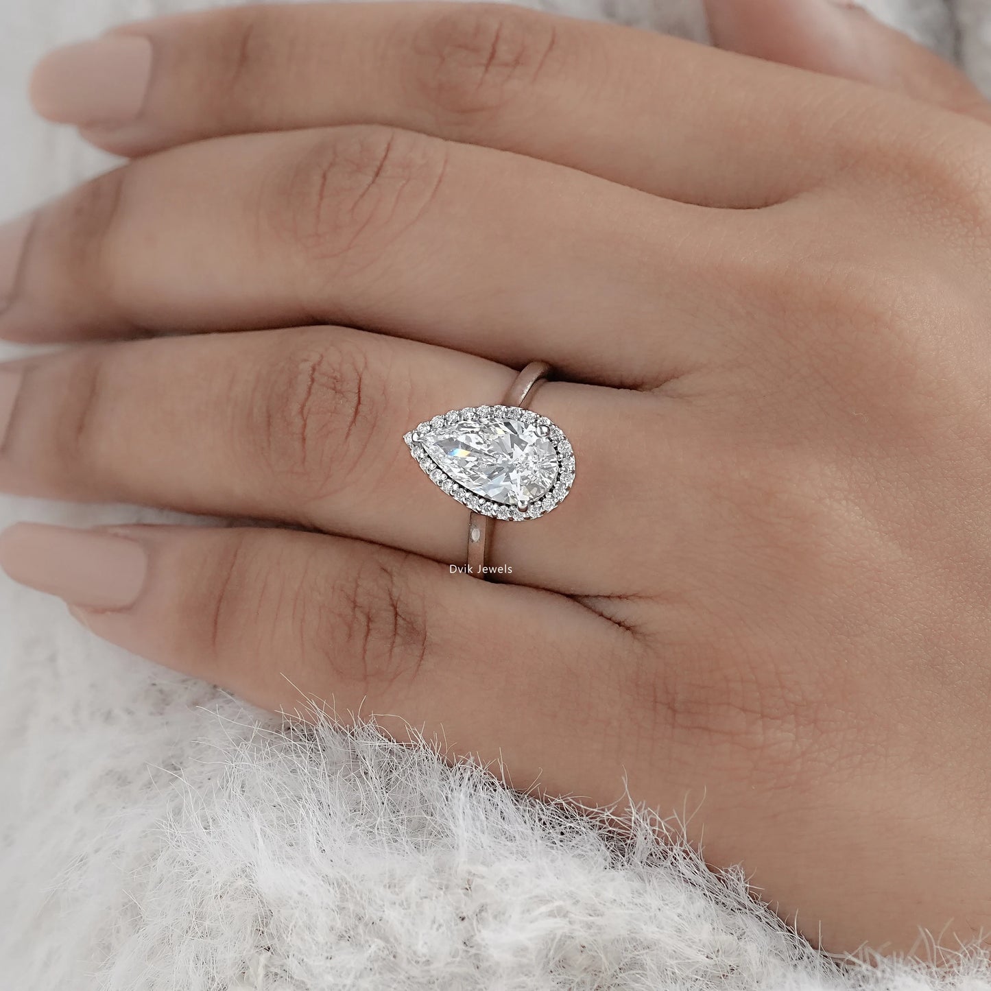 Pear Halo solitaire Diamond Engagement Ring