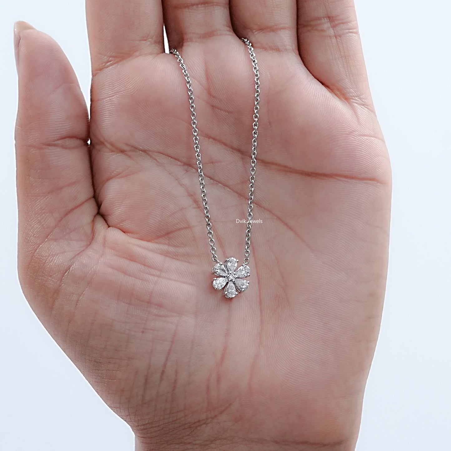 Pear And Round Lab Diamond Floral Shape Pendant