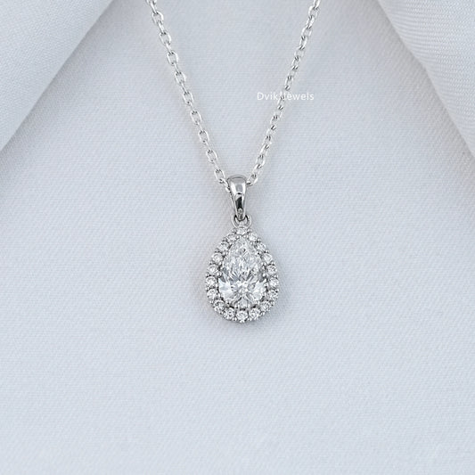 Lab Grown Pear Cut Halo Diamond Pendant