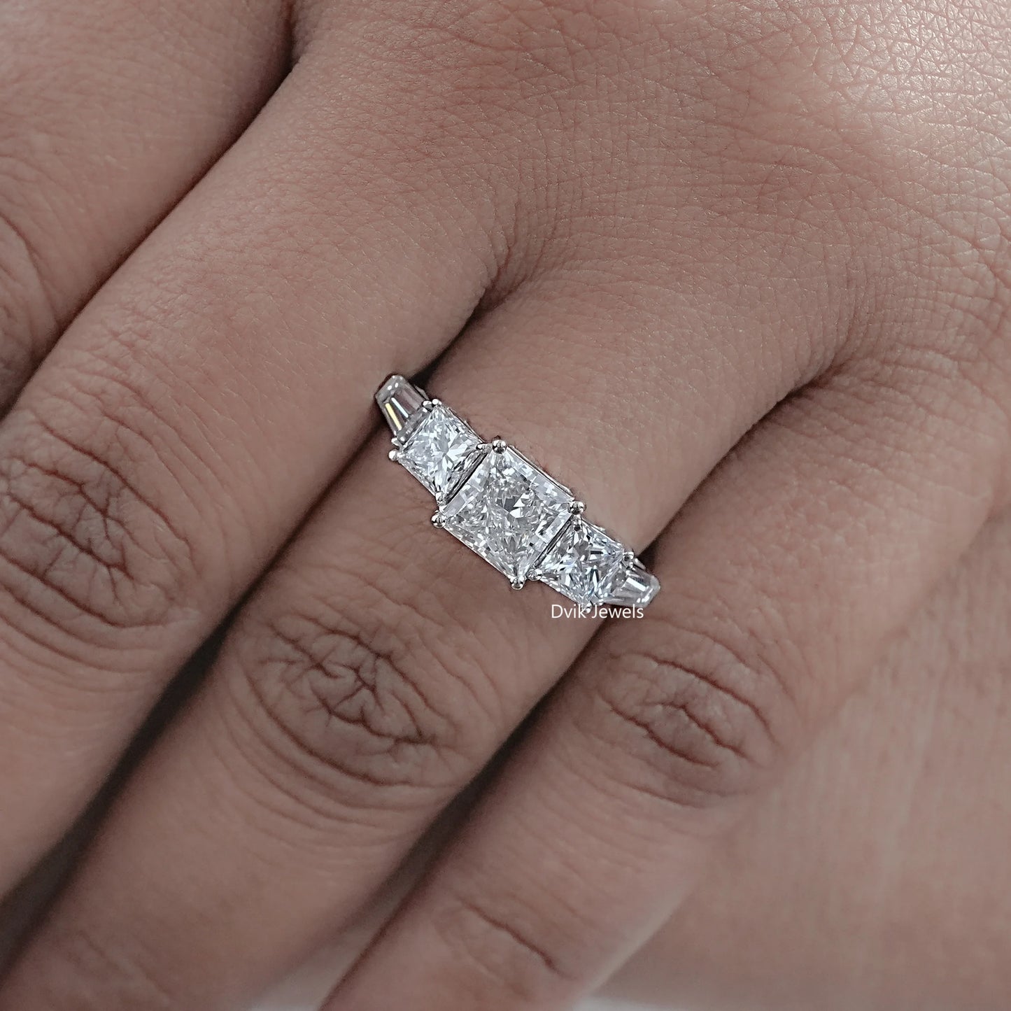 Princess And Baguette Lab Diamond Five Stone Ring