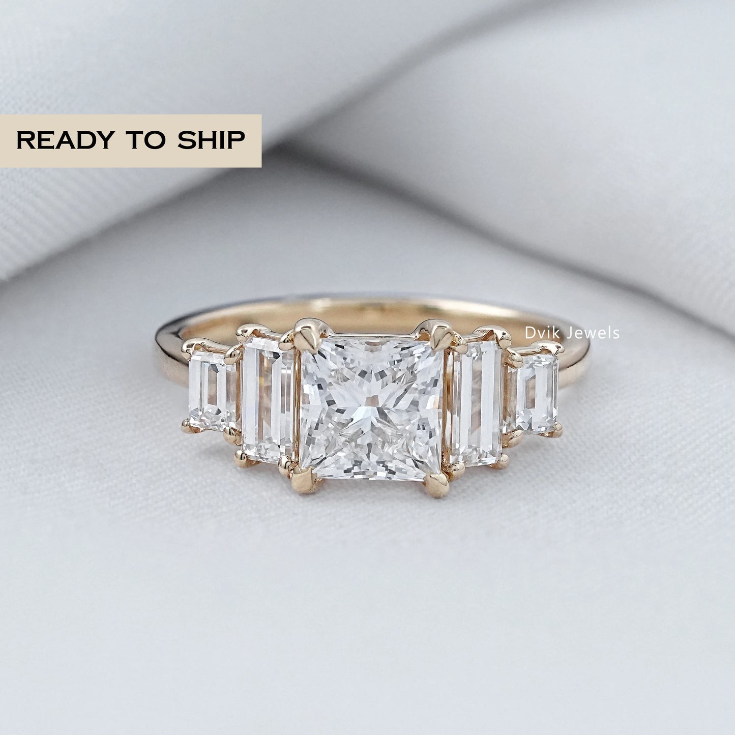 Princess And Baguette Lab Diamond Five Stone Ring