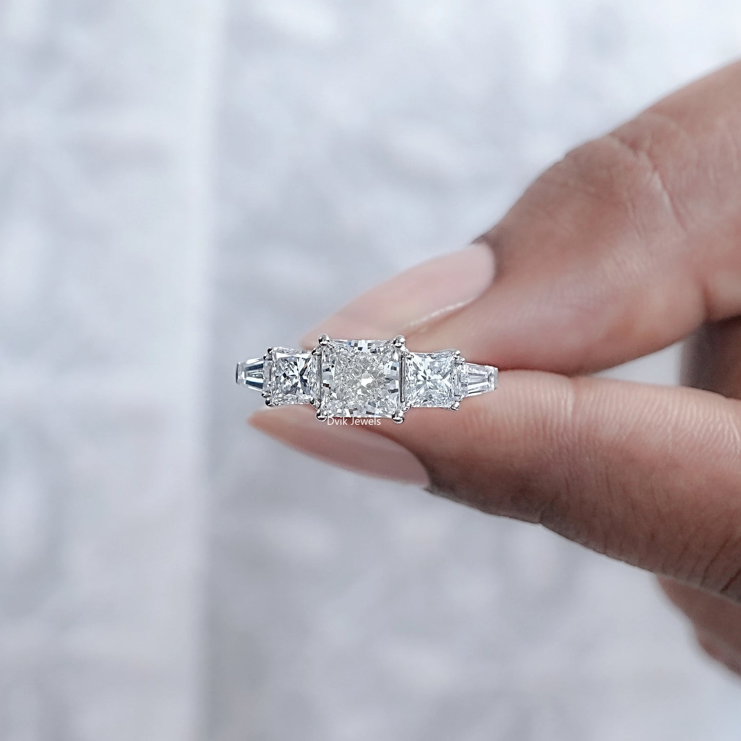 Princess And Baguette Lab Diamond Five Stone Ring
