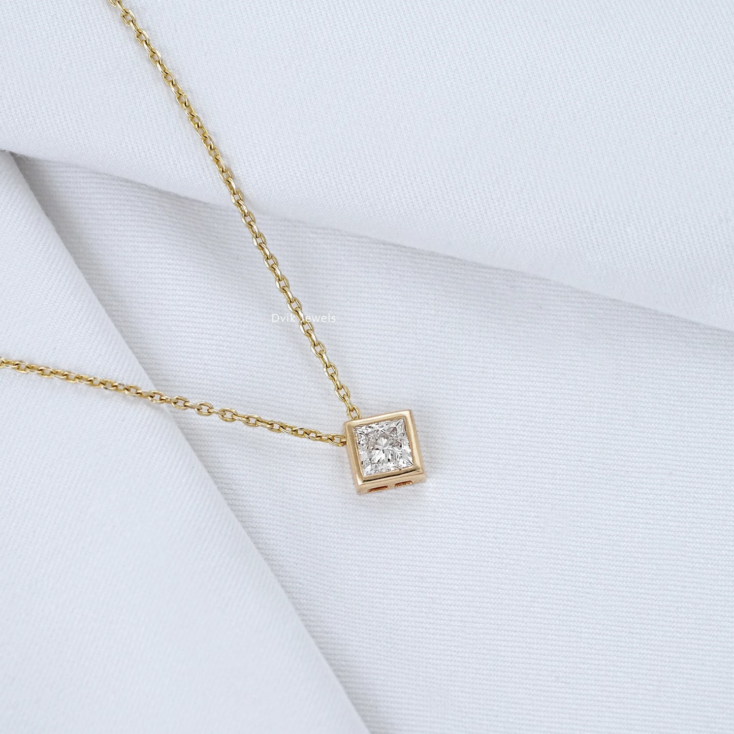Princess Cut Lab Grown Bezel Set Pendant