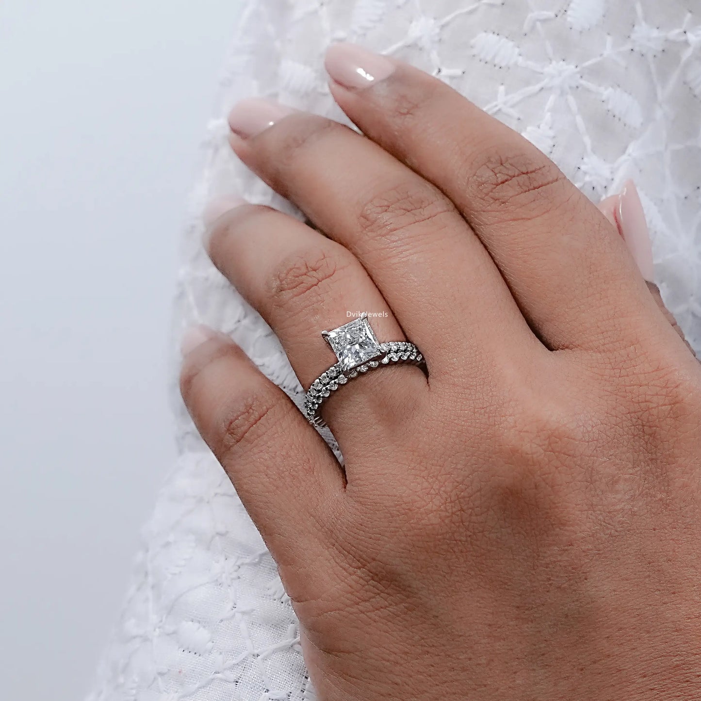 Princess Cut Solitaire Accent Bridal Ring Set