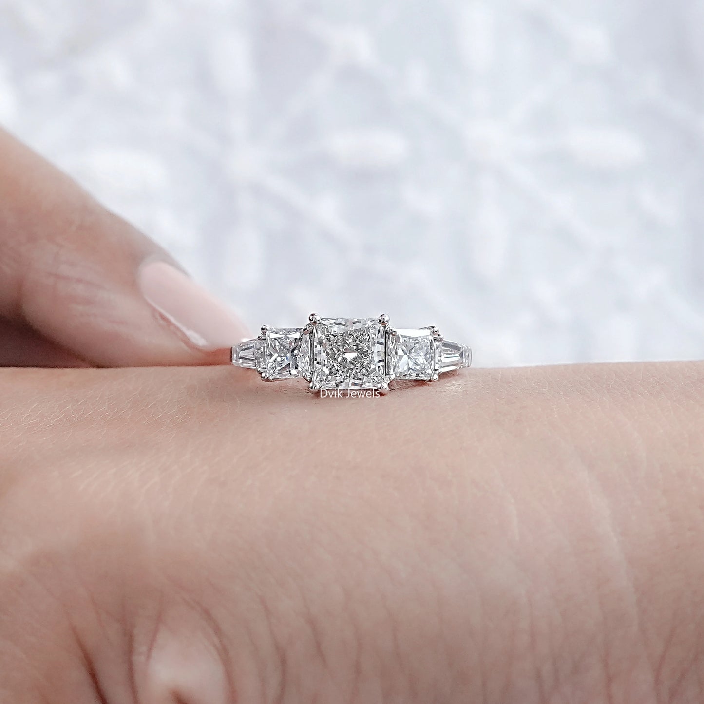 Princess And Baguette Lab Diamond Five Stone Ring