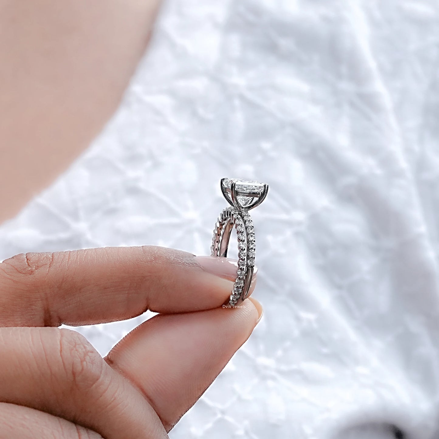 Princess Cut Solitaire Accent Bridal Ring Set