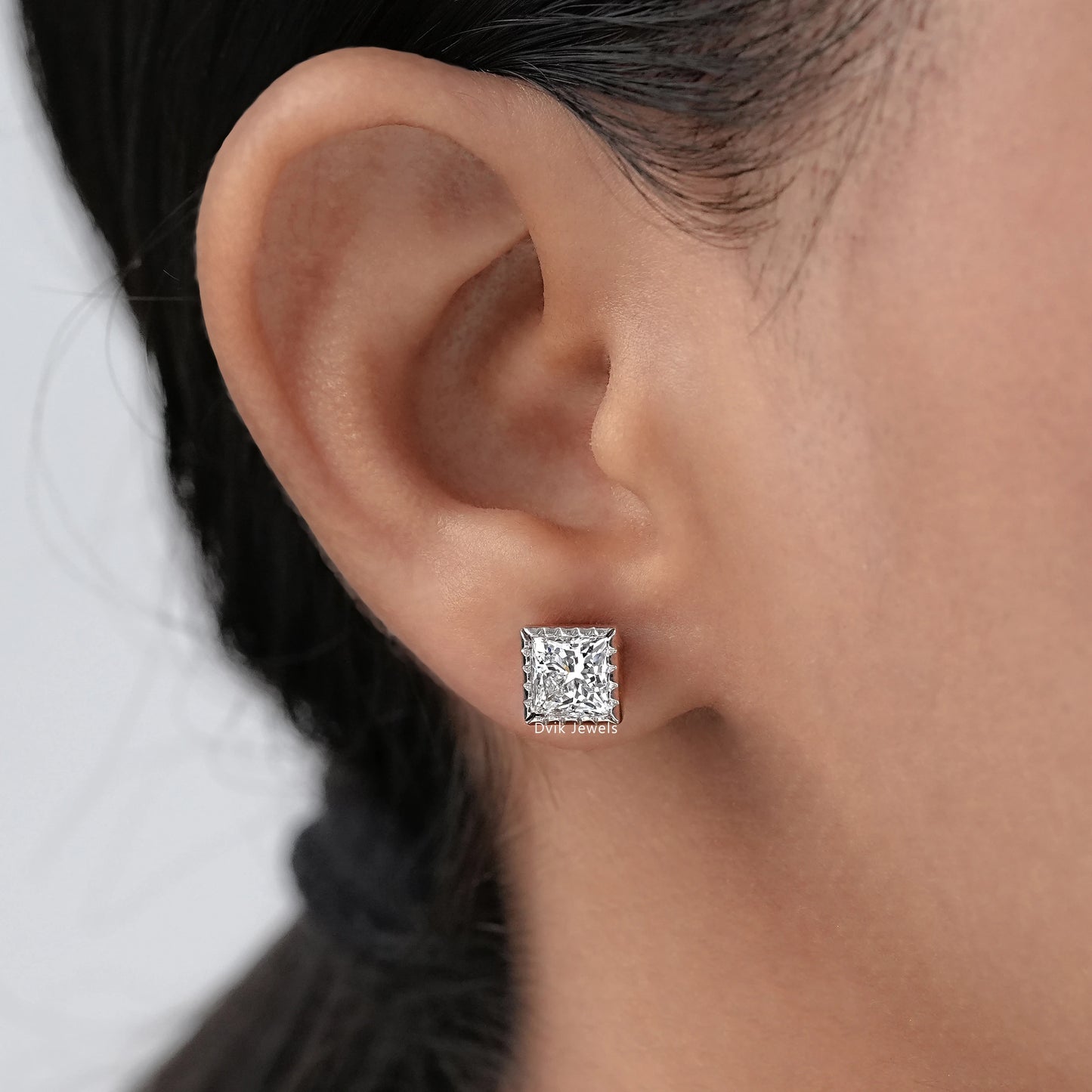 Milgrain Princess Cut Lab Diamond Stud Earrings