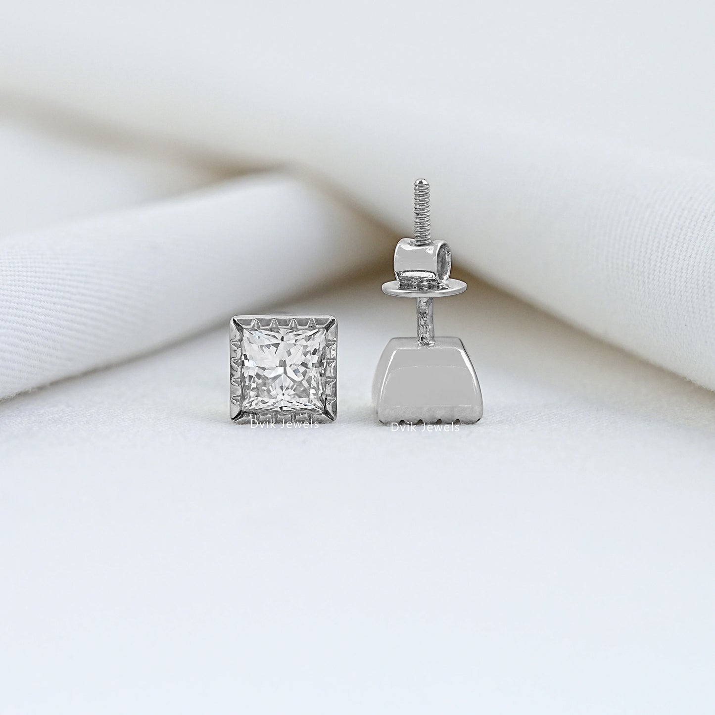 Milgrain Princess Cut Lab Diamond Stud Earrings
