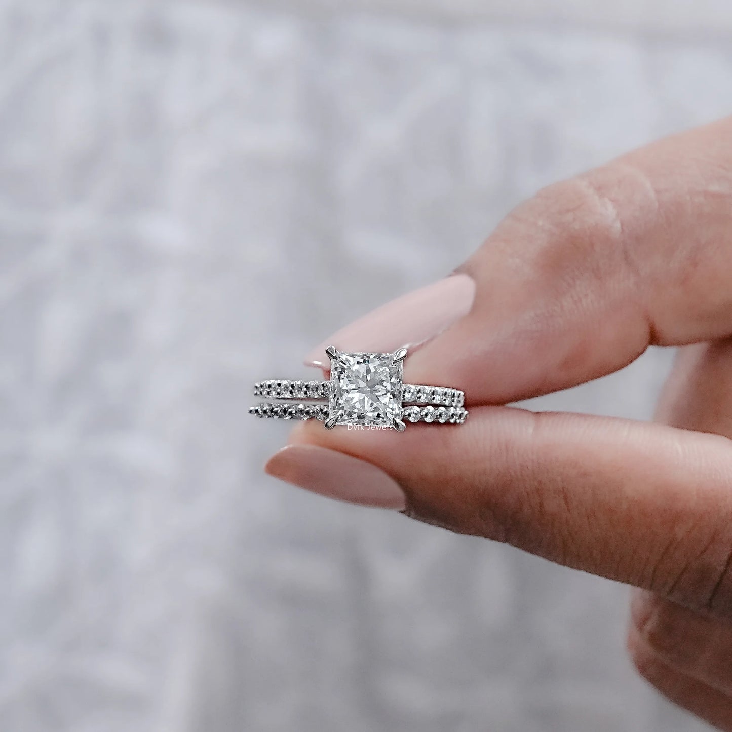Princess Cut Solitaire Accent Bridal Ring Set