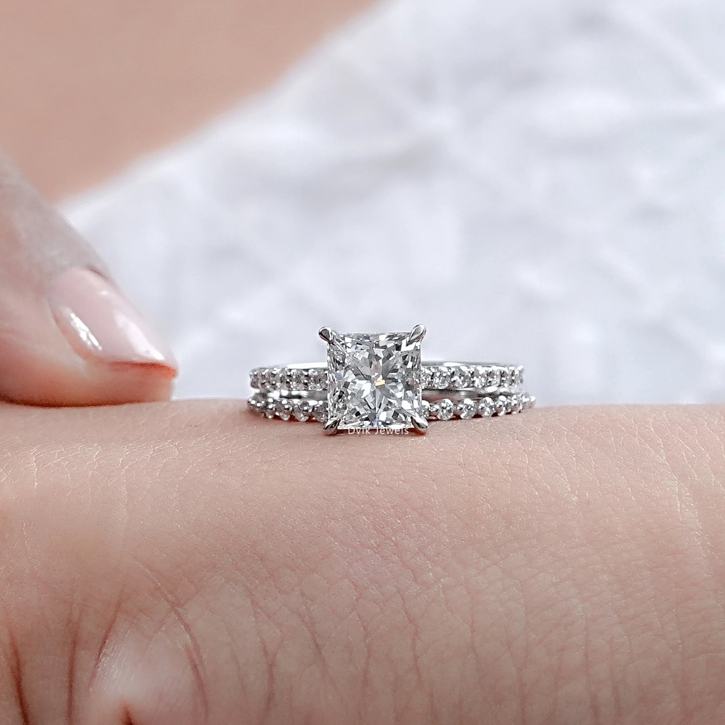Princess Cut Solitaire Accent Bridal Ring Set