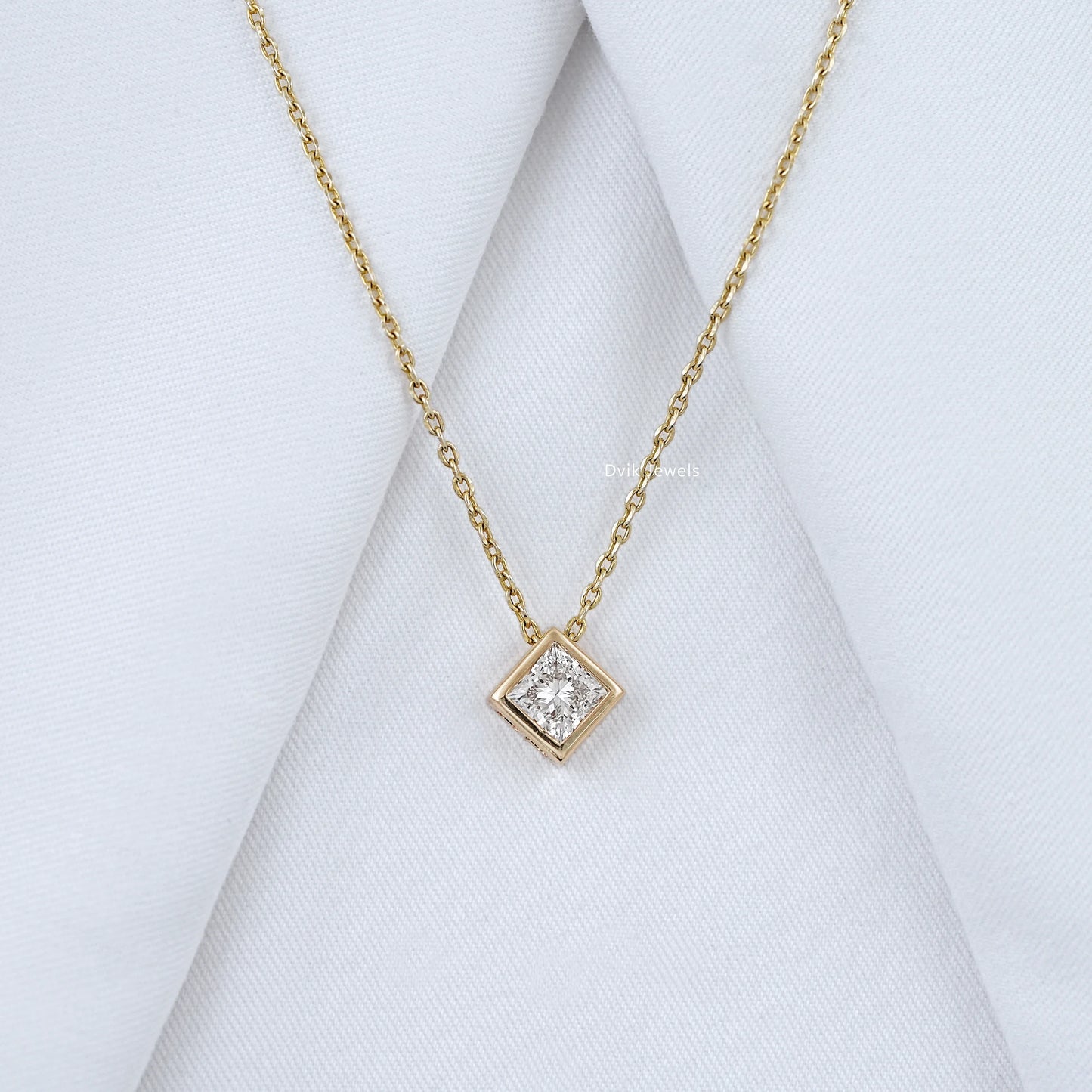 Princess Cut Lab Grown Bezel Set Pendant