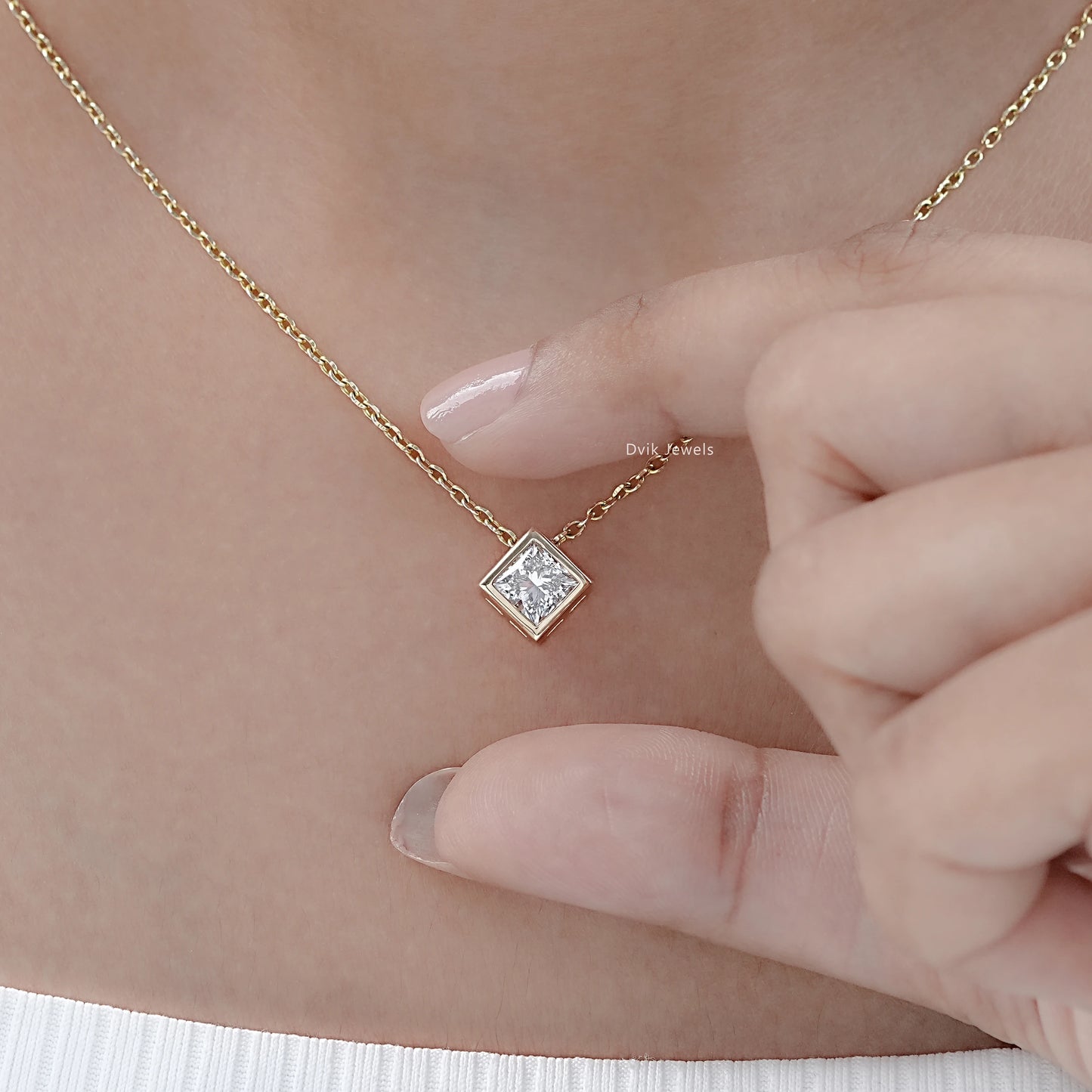 Princess Cut Lab Grown Bezel Set Pendant