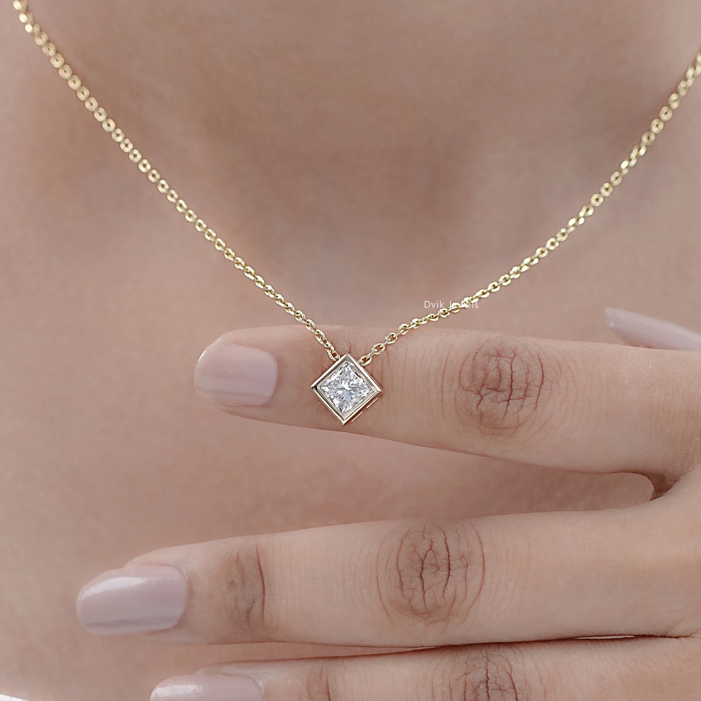 Princess Cut Lab Grown Bezel Set Pendant