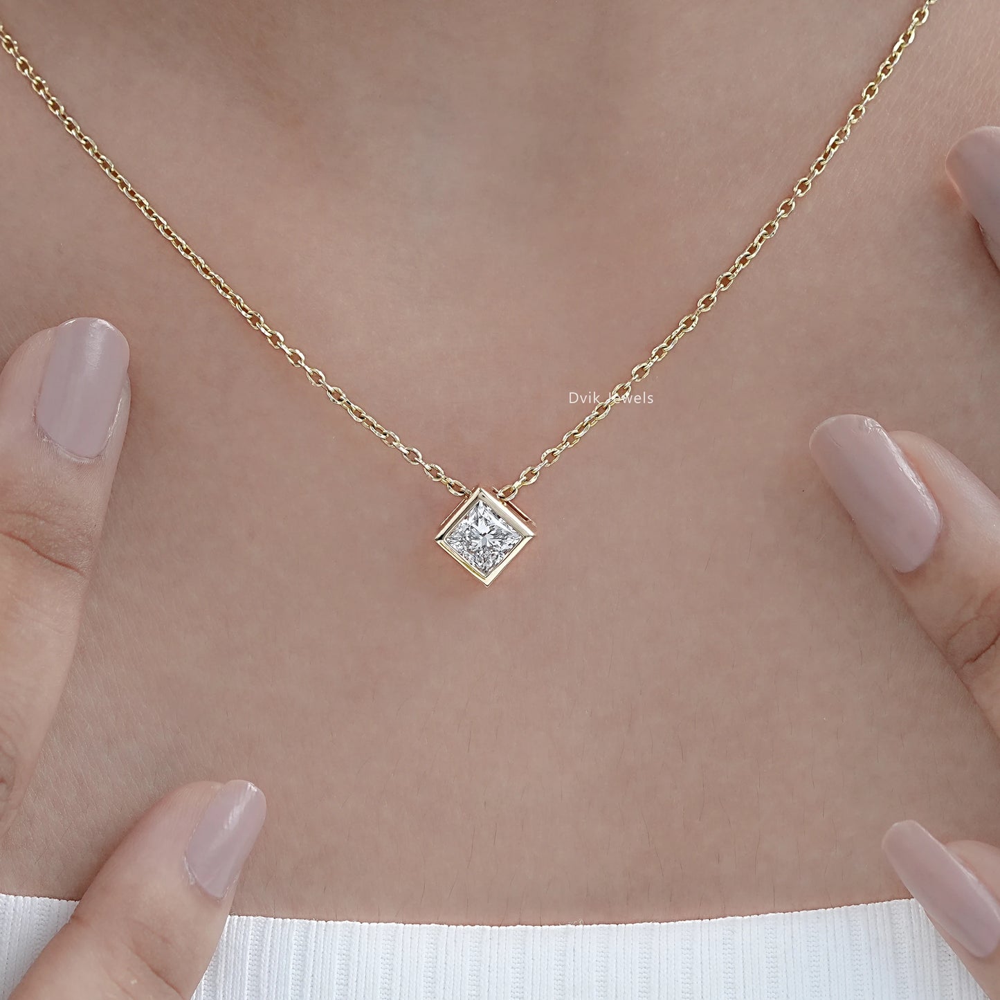 Princess Cut Lab Grown Bezel Set Pendant