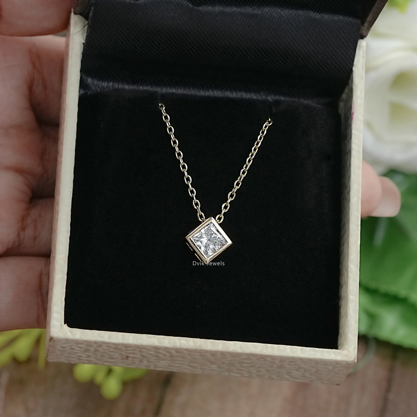 Princess Cut Lab Grown Bezel Set Pendant