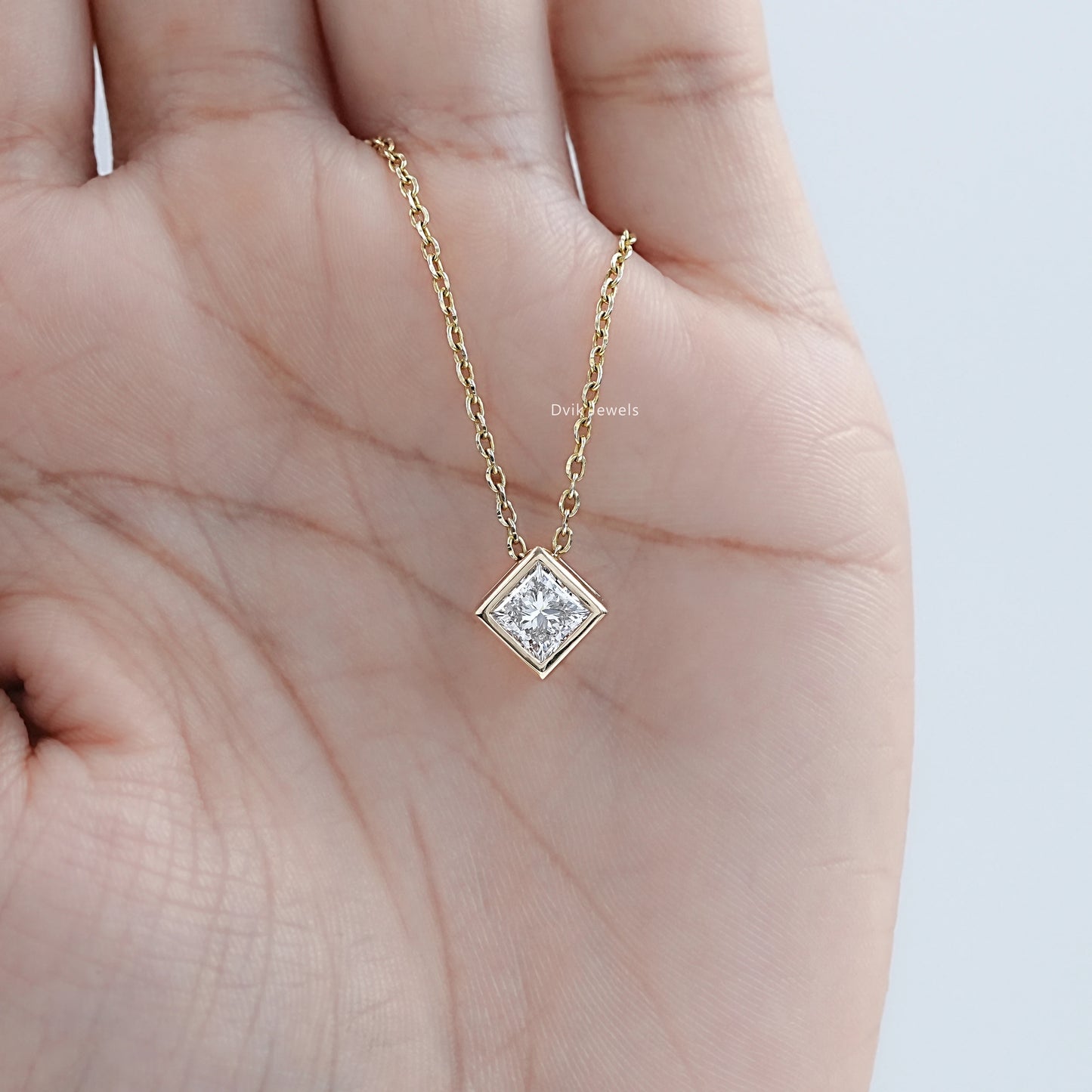Princess Cut Lab Grown Bezel Set Pendant