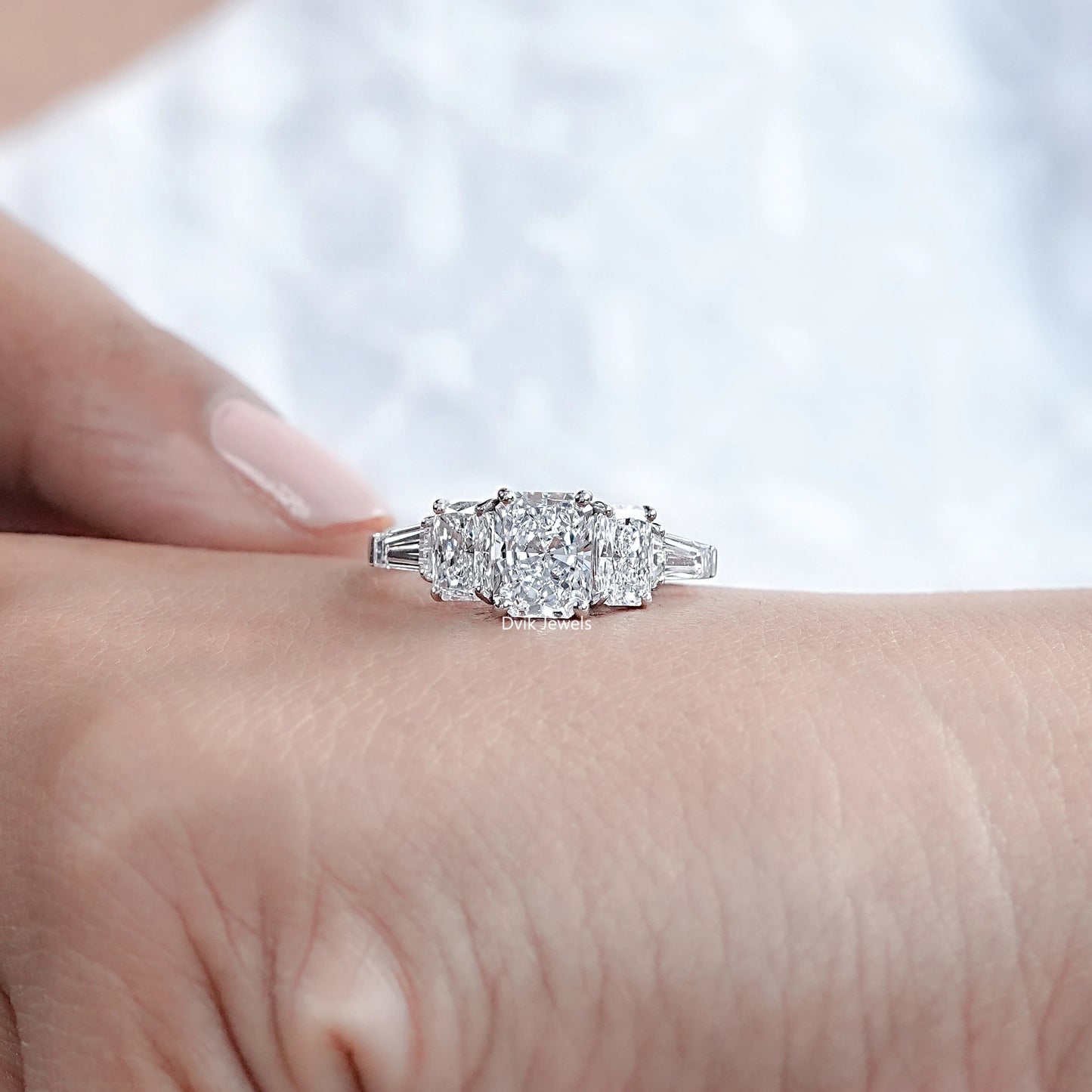 Radiant And Tapered Baguette Lab Diamond Five Stone Ring