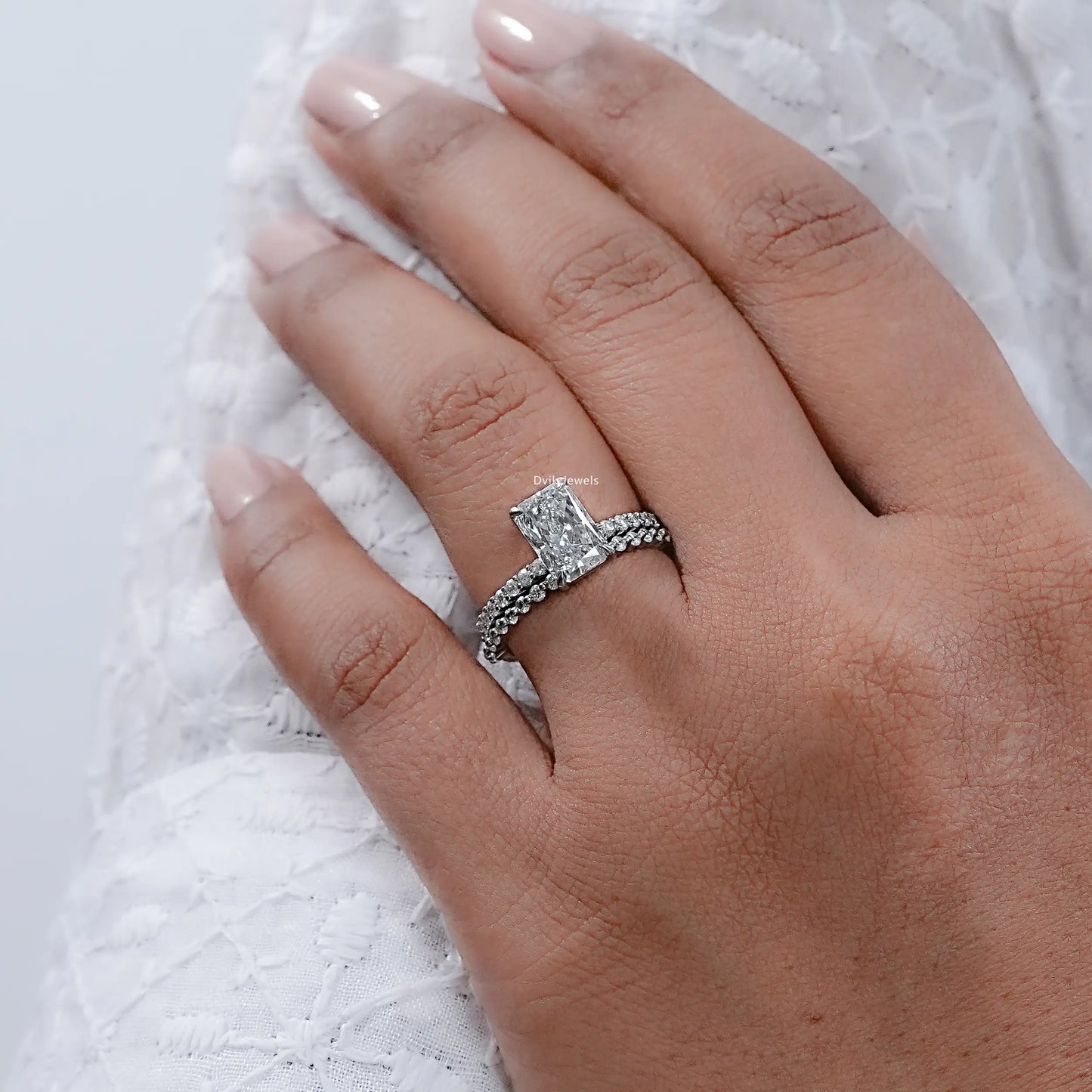 Radiant Cut Lab Grown Diamond Accent Ring Set