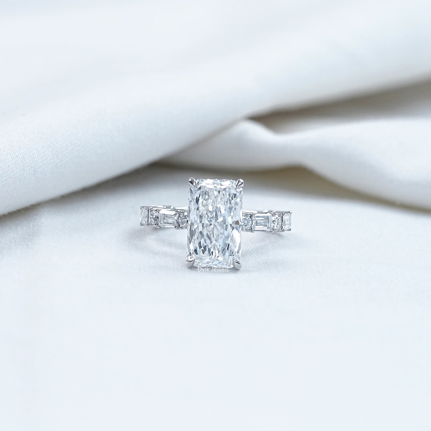 Radiant Cut Lab Diamond Accent Engagement Ring