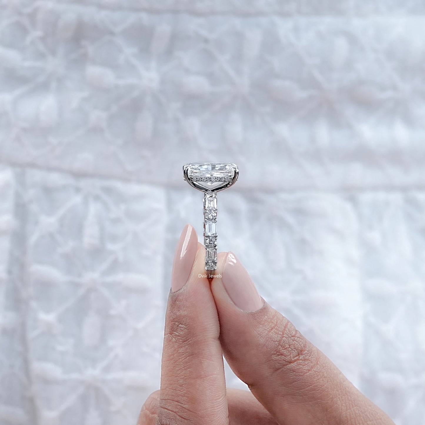 Radiant Cut Lab Diamond Accent Engagement Ring