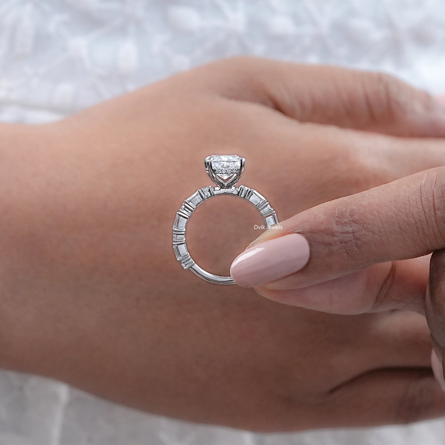 Radiant Cut Lab Diamond Accent Engagement Ring