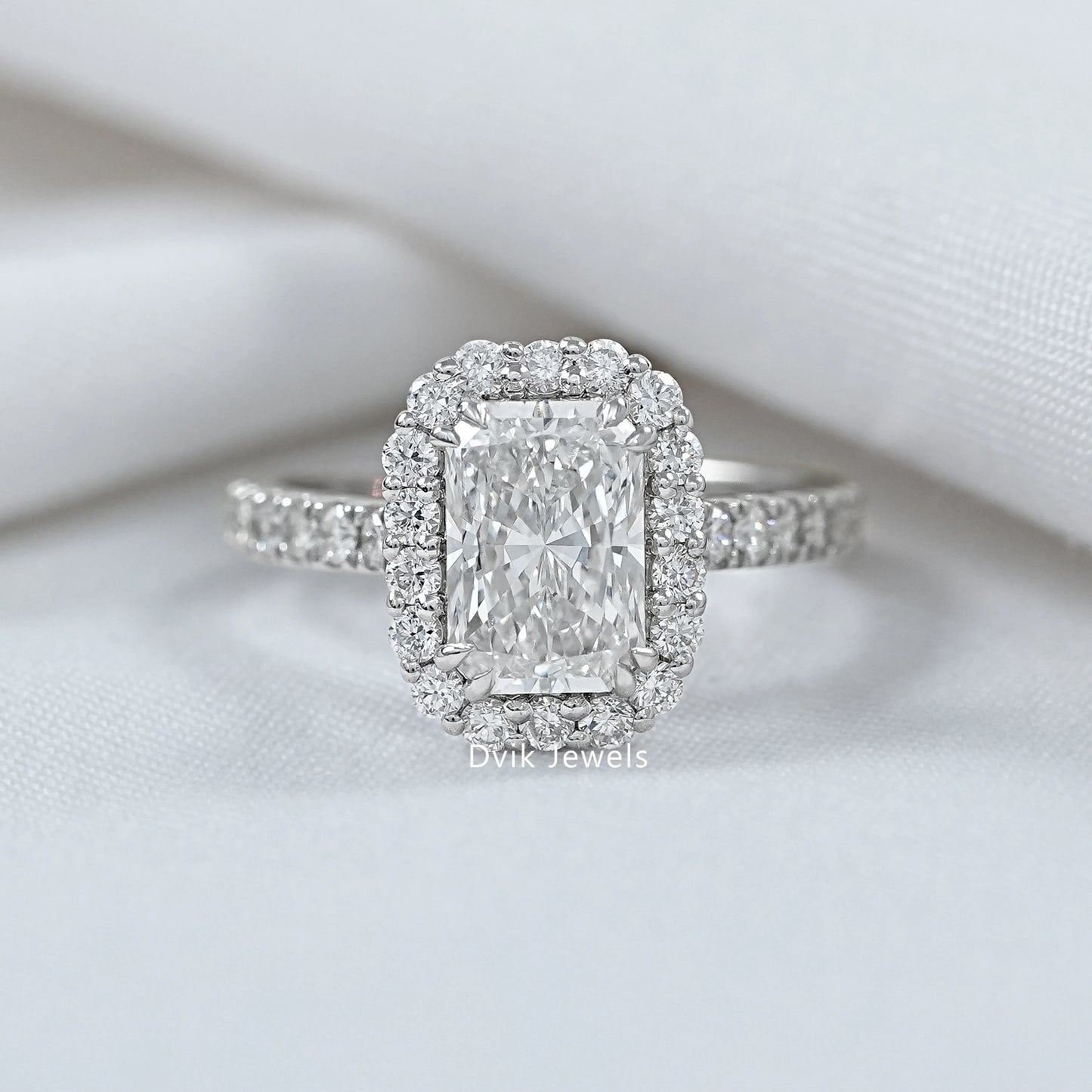 Radiant Cut Diamond Halo Engagement Ring