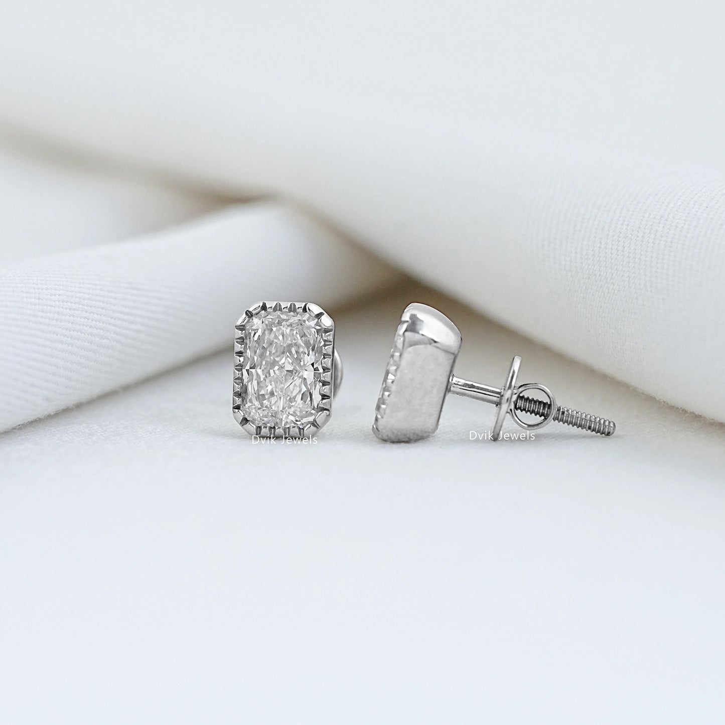 Milgrain Radiant Cut Lab Diamond Stud Earrings