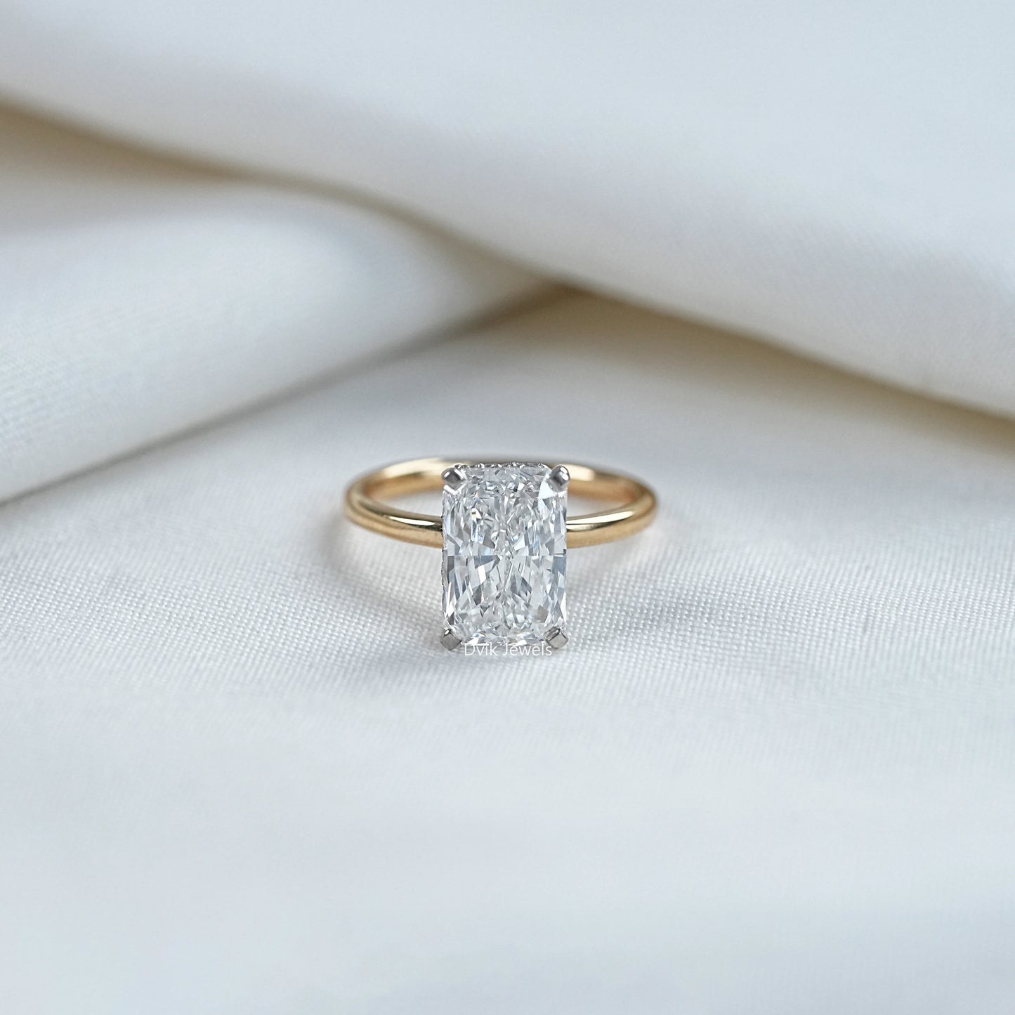 Radiant Cut Lab Diamond Two Tone Solitaire Ring
