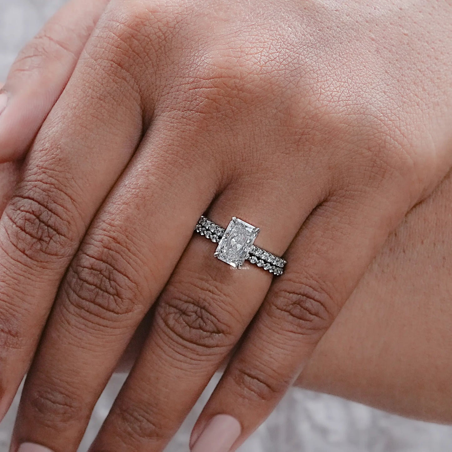 Radiant Cut Lab Grown Diamond Accent Ring Set