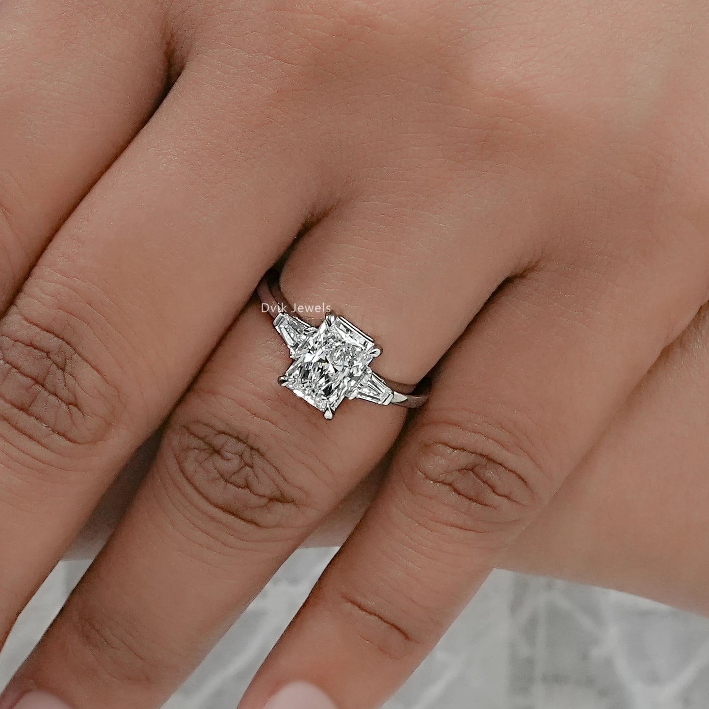 Radiant Cut Lab Grown Diamond Three Stone Ring
