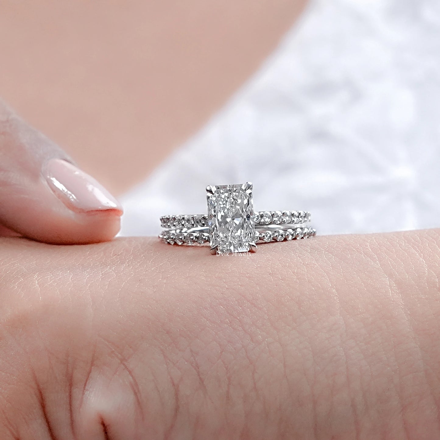 Radiant Cut Lab Grown Diamond Accent Ring Set