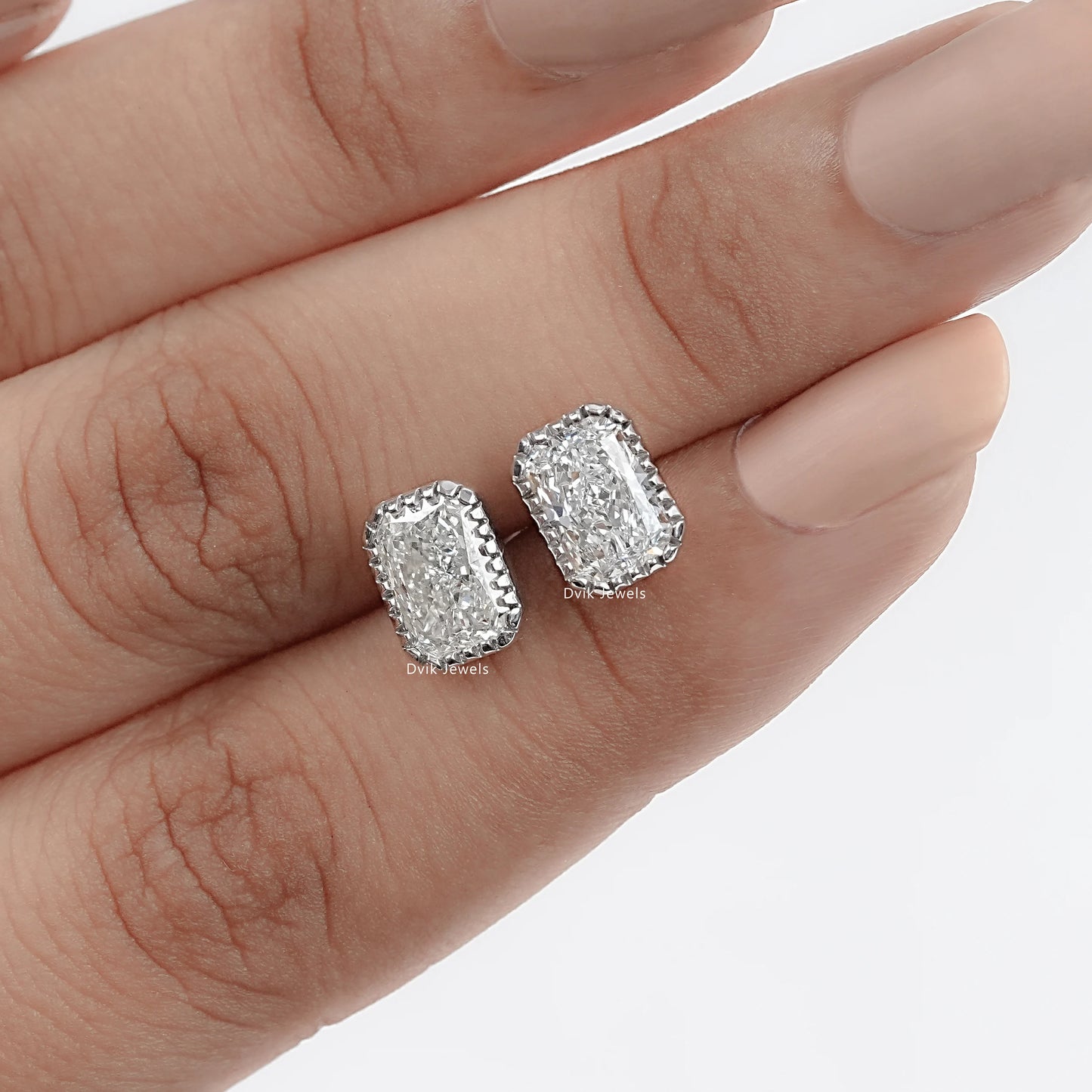 Milgrain Radiant Cut Lab Diamond Stud Earrings