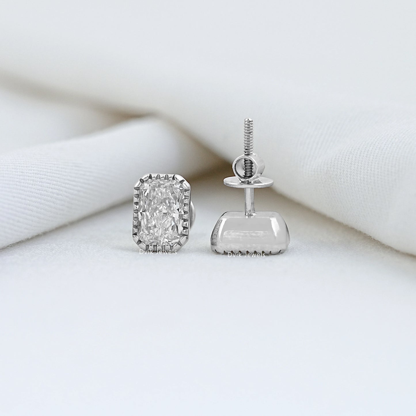 Milgrain Radiant Cut Lab Diamond Stud Earrings