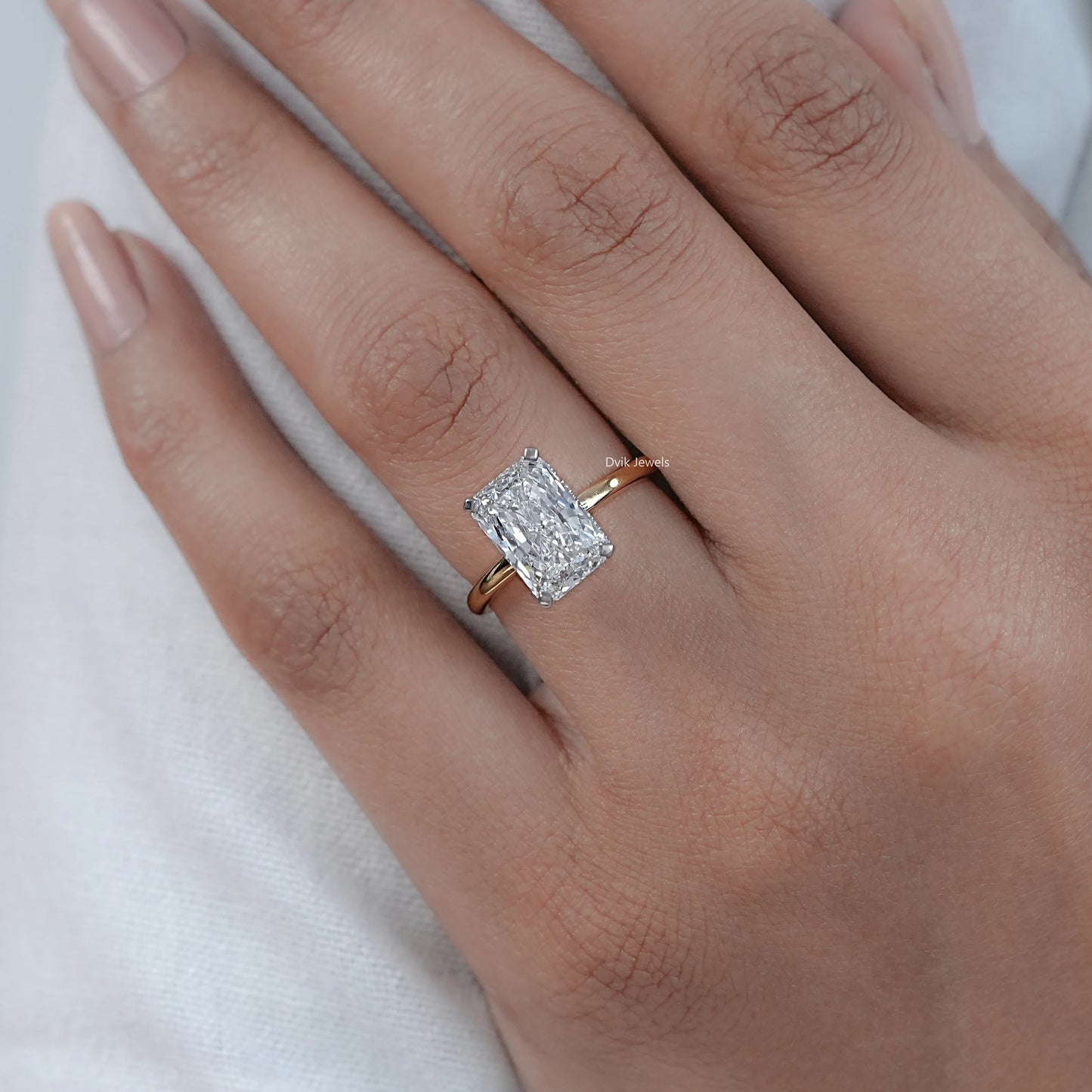 Radiant Cut Lab Diamond Two Tone Solitaire Ring