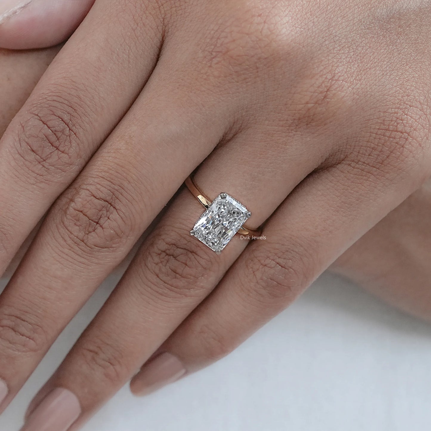 Radiant Cut Lab Diamond Two Tone Solitaire Ring