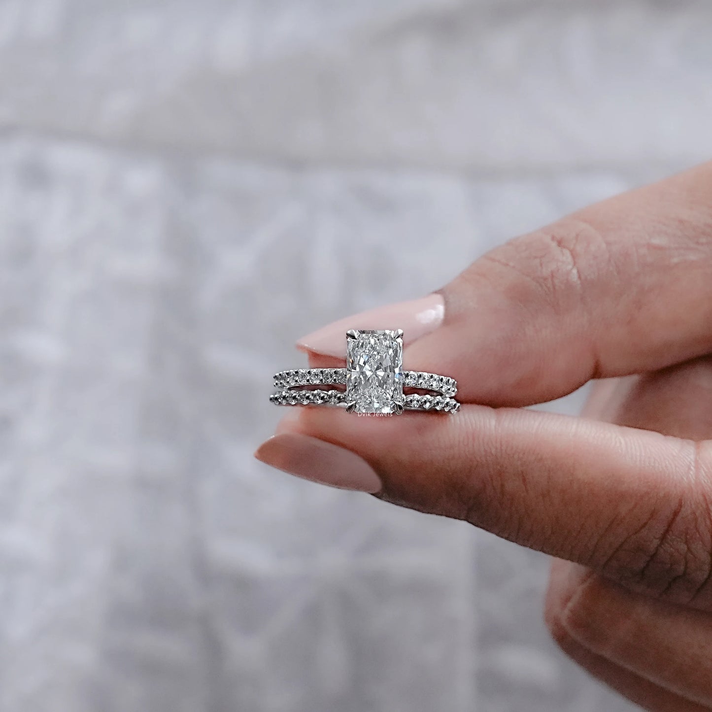 Radiant Cut Lab Grown Diamond Accent Ring Set