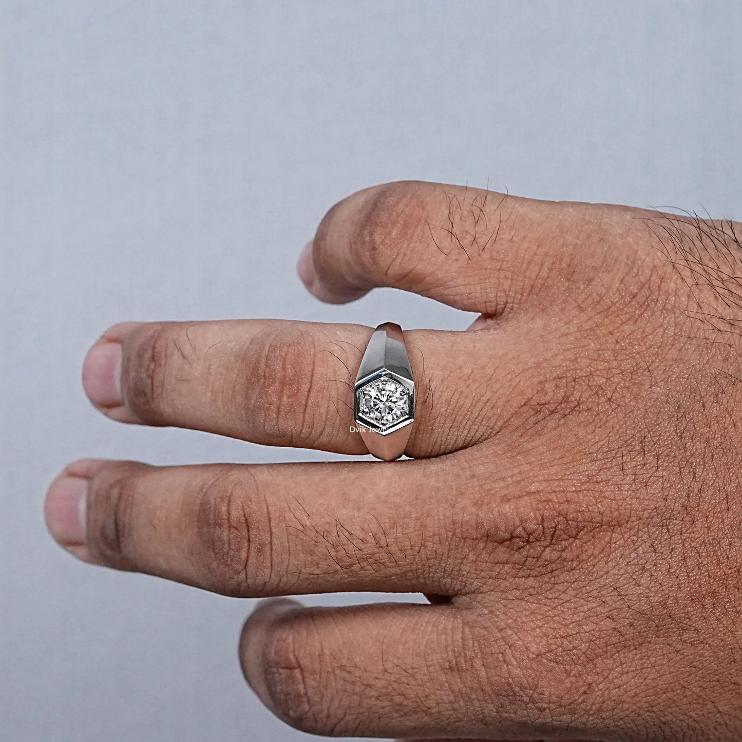 Bezel Set Round Cut Lab Diamond Men's Ring